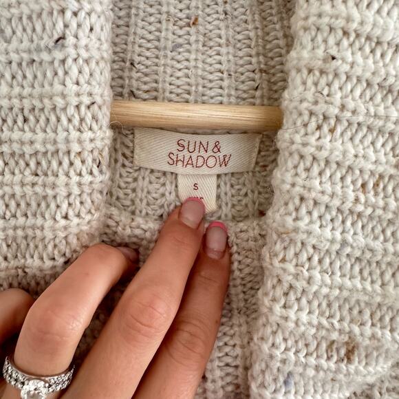 Sun & Shadow Knit Cowl Neck Pullover Sweater Speckled Cream S - Picture 4 of 6